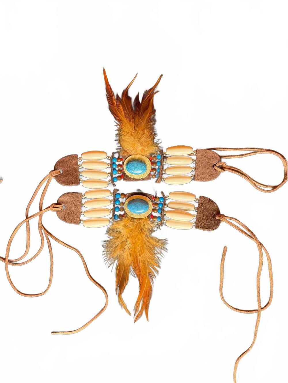 Handmade Bohemian Feather and Beaded Arm Bands costume accessory